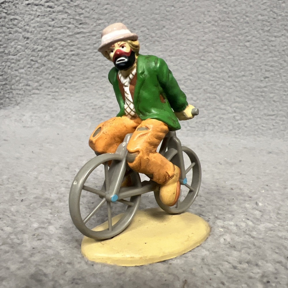 VTG Flambro Emmett Kelly Mini Clown Bike Backwards Hobo Figurine Collectible